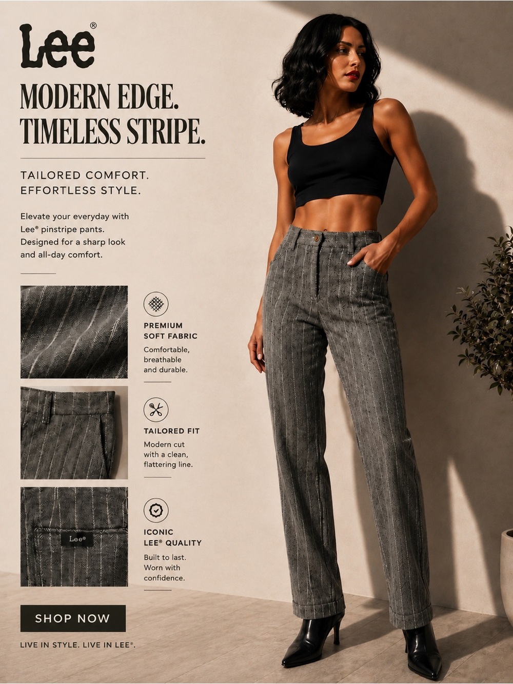 Lee Women's Gray Pinstripe Straight-Leg Pants